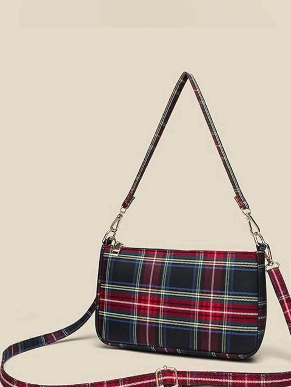 Collegecore Black & Red Tartan Plaid Shoulder Bag for Women